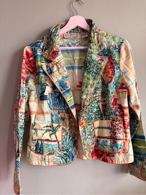 new directions Multicolor Botanical Print Blazer in Cream, Blue, Green, Red
